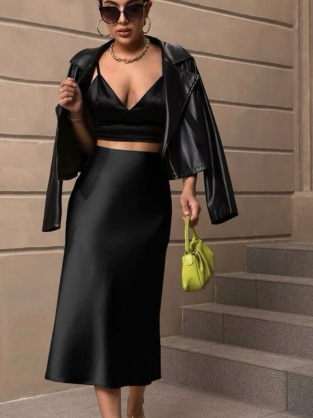 Beautiful by Lawrence Zarian Satin Black Midi Slip Skirt - Women - Picture 2 of 10